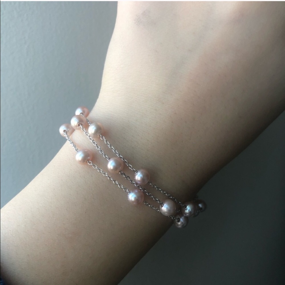 New Freshwater AAA quality lavender purple pearls 925 silver bracelet